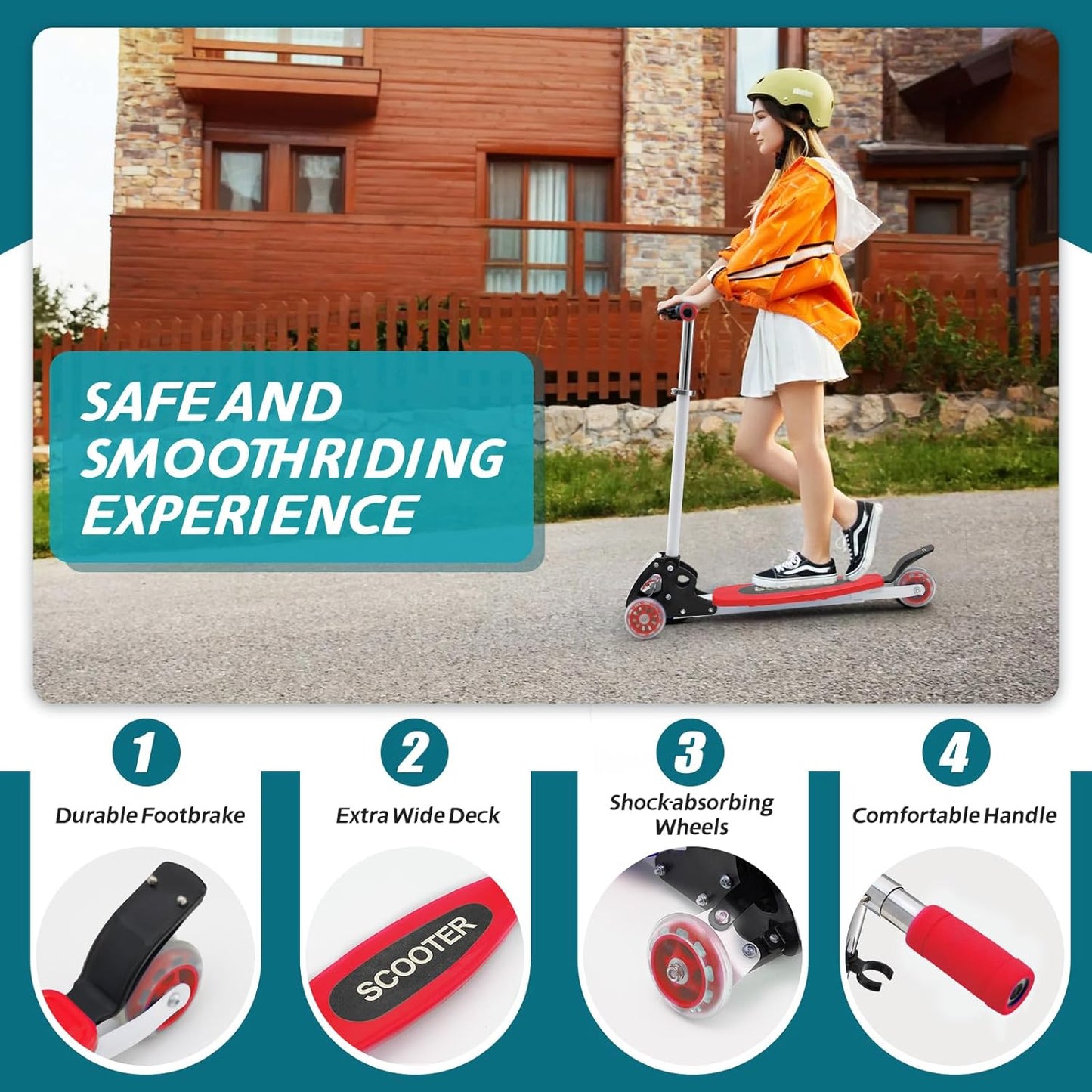 Kids Kick Scooter Adjustable Height Handlebars