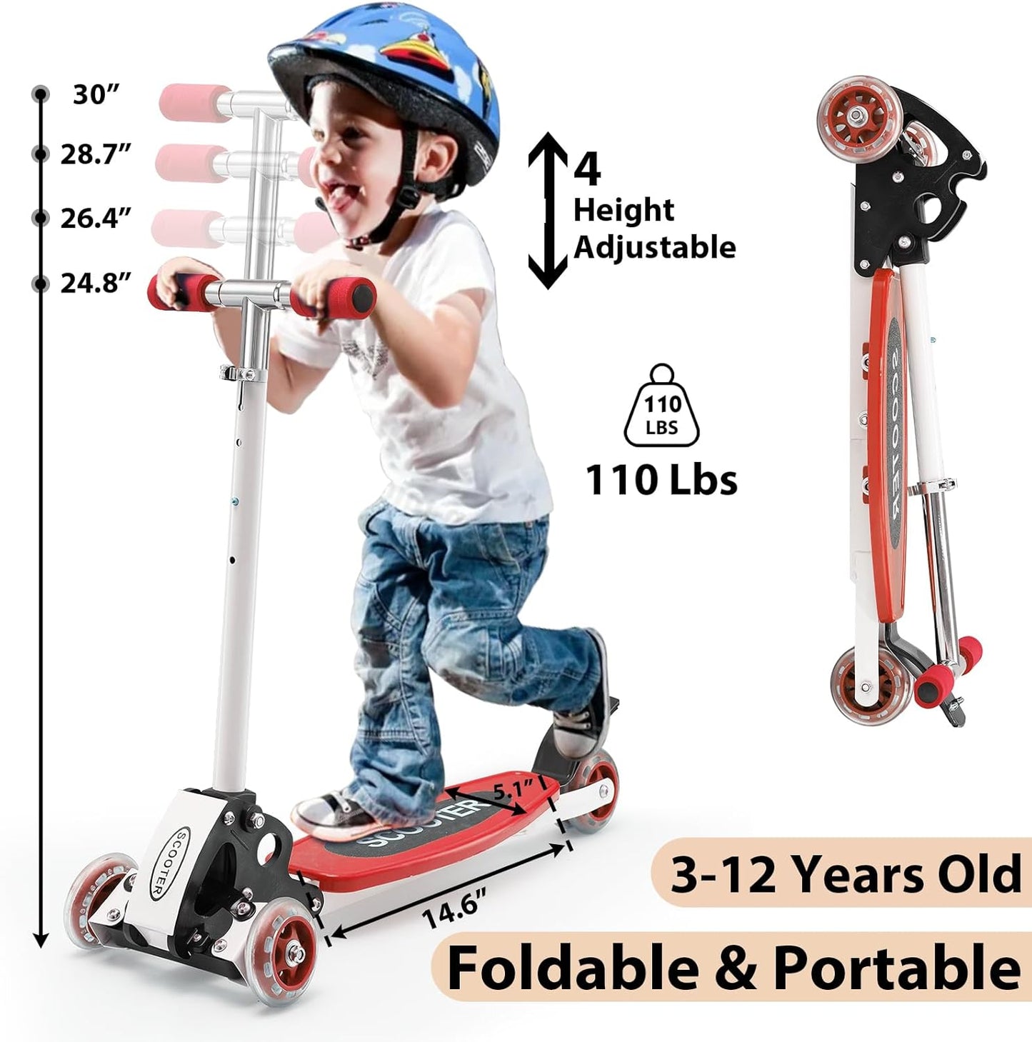 Kids Kick Scooter Adjustable Height Handlebars