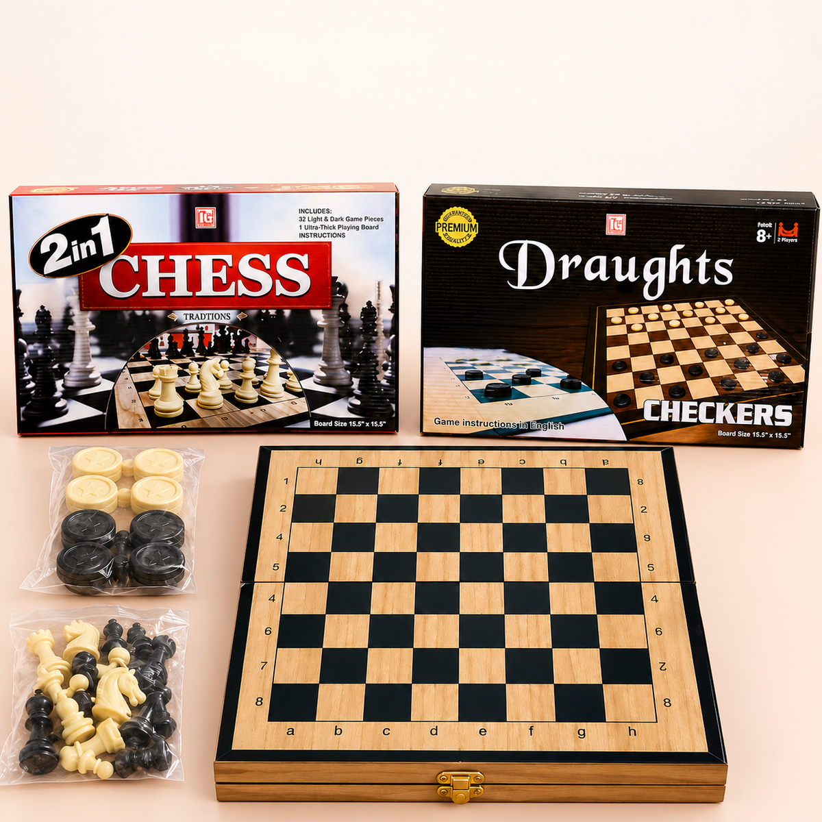 Wooden Chess & Draughts Game – 2-in-1