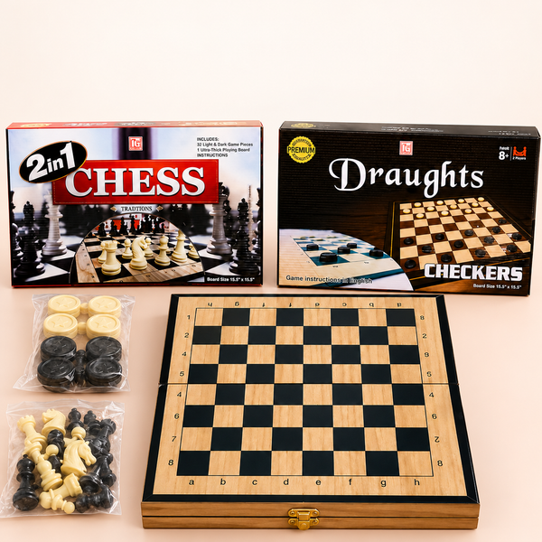 Wooden Chess & Draughts Game – 2-in-1