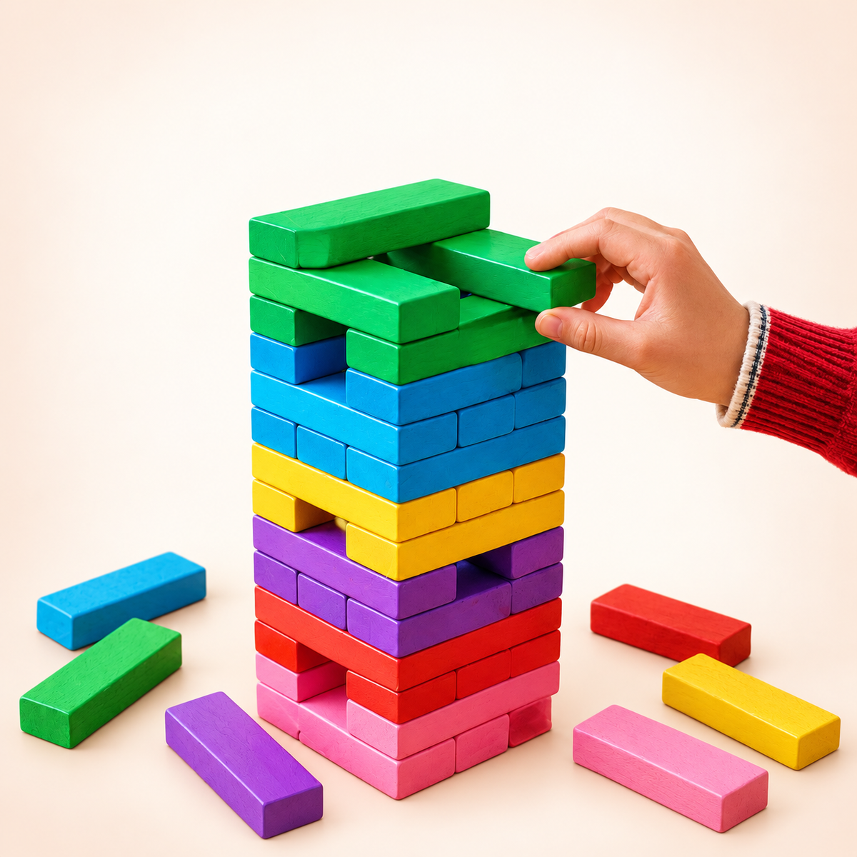 Colourful Wooden Jenga Tower – 54 Pieces