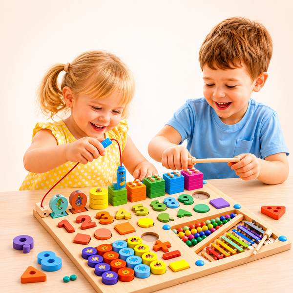 Wooden Montessori Activity Board – 6-in-1