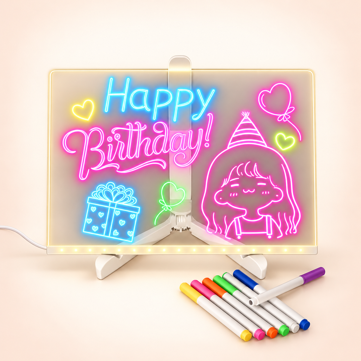 Acrylic LED Drawing Board & 7 Neon Pens