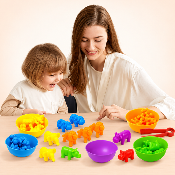 Animal Counting & Colour-Matching Set with Rainbow Bowls