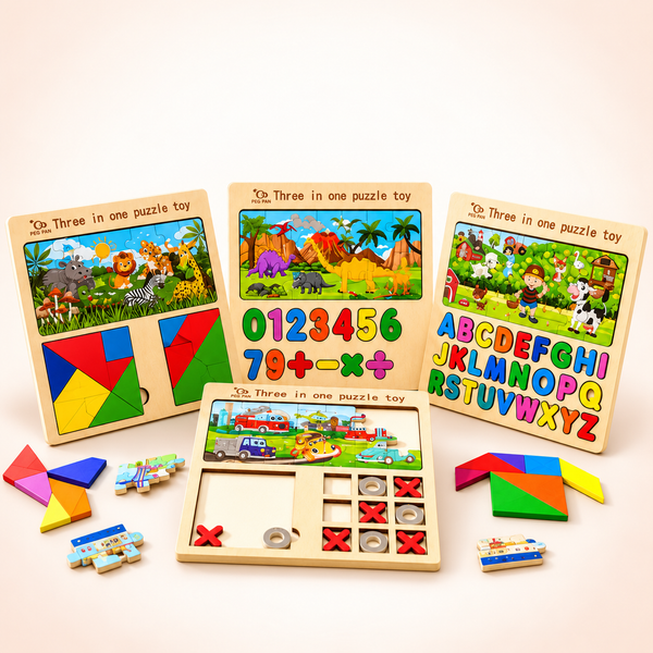 Wooden Puzzle Activity Game – 3-in-1