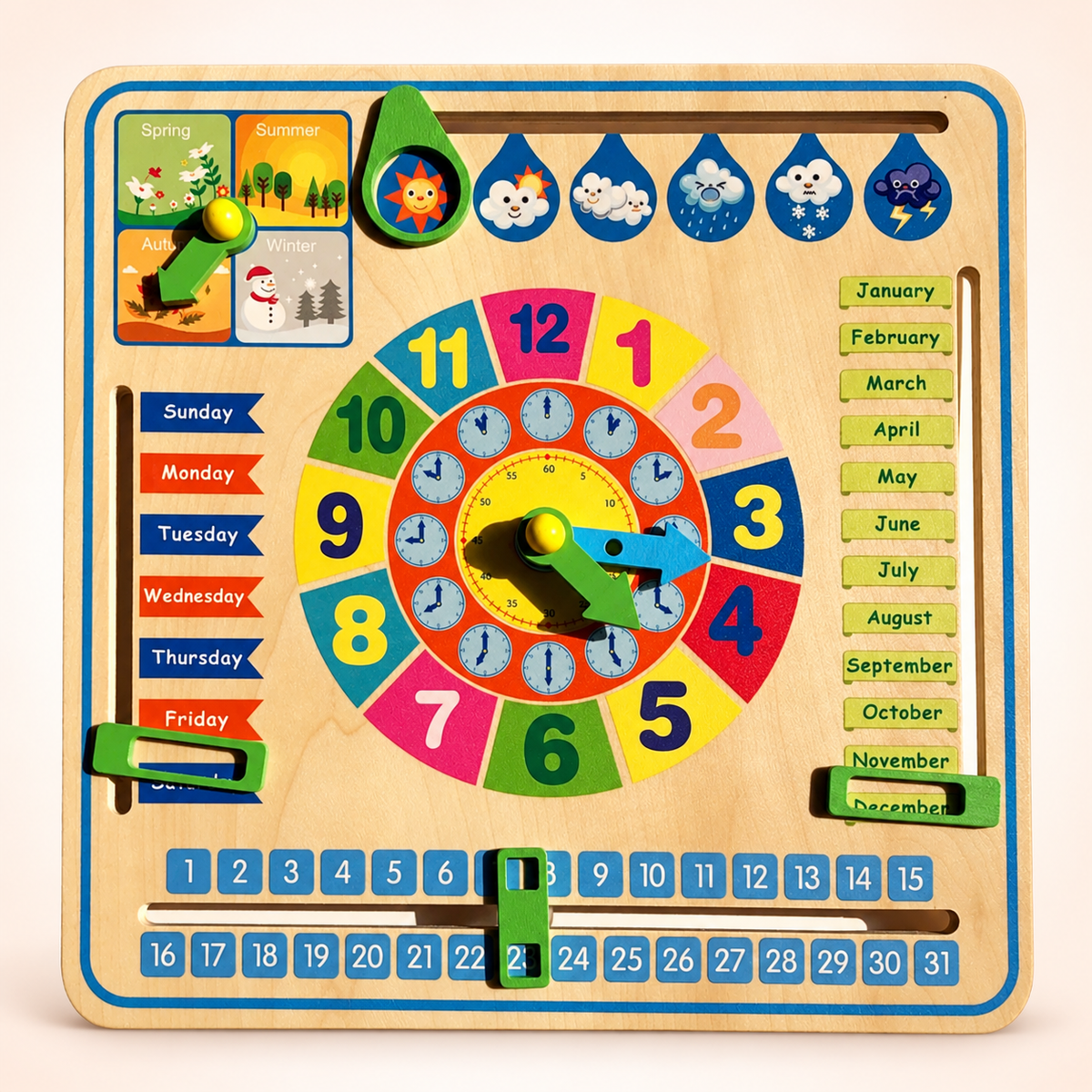 Wooden Calendar & Clock Learning Board