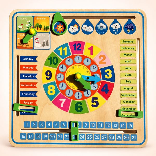 Wooden Calendar & Clock Learning Board